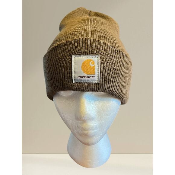 Vintage Carhartt Beanie Hat OS Tan Light Brown Beanie Hat Cap Work Hipster USA - Picture 1 of 3